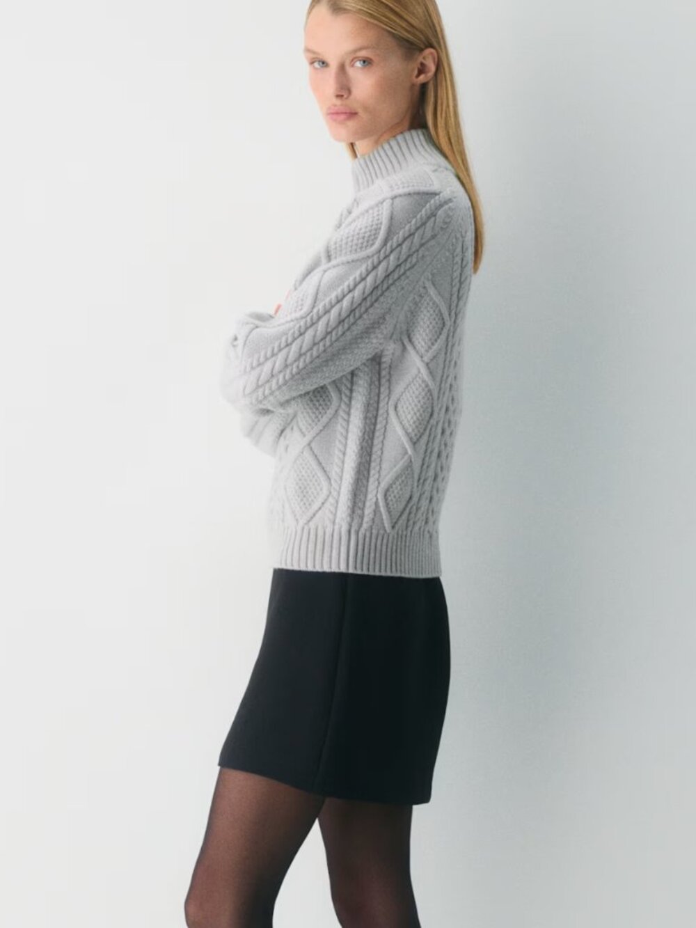 Aritzia Cable Knit Merino Wool Mastery 1/4 Zip Heather Chrome Size S - Picture 2 of 7